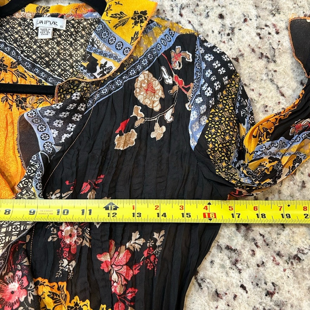 Jaipur Y2K witchy‎ fairycore magical Gold Crepe Floral Ruffle Blouse top Pleat S - Picture 5 of 9
